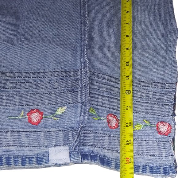 VTG Denim Blue Jean Crossbody Red Floral Pocket Rainbow Striped Tote Handbag HTF - Picture 4 of 5